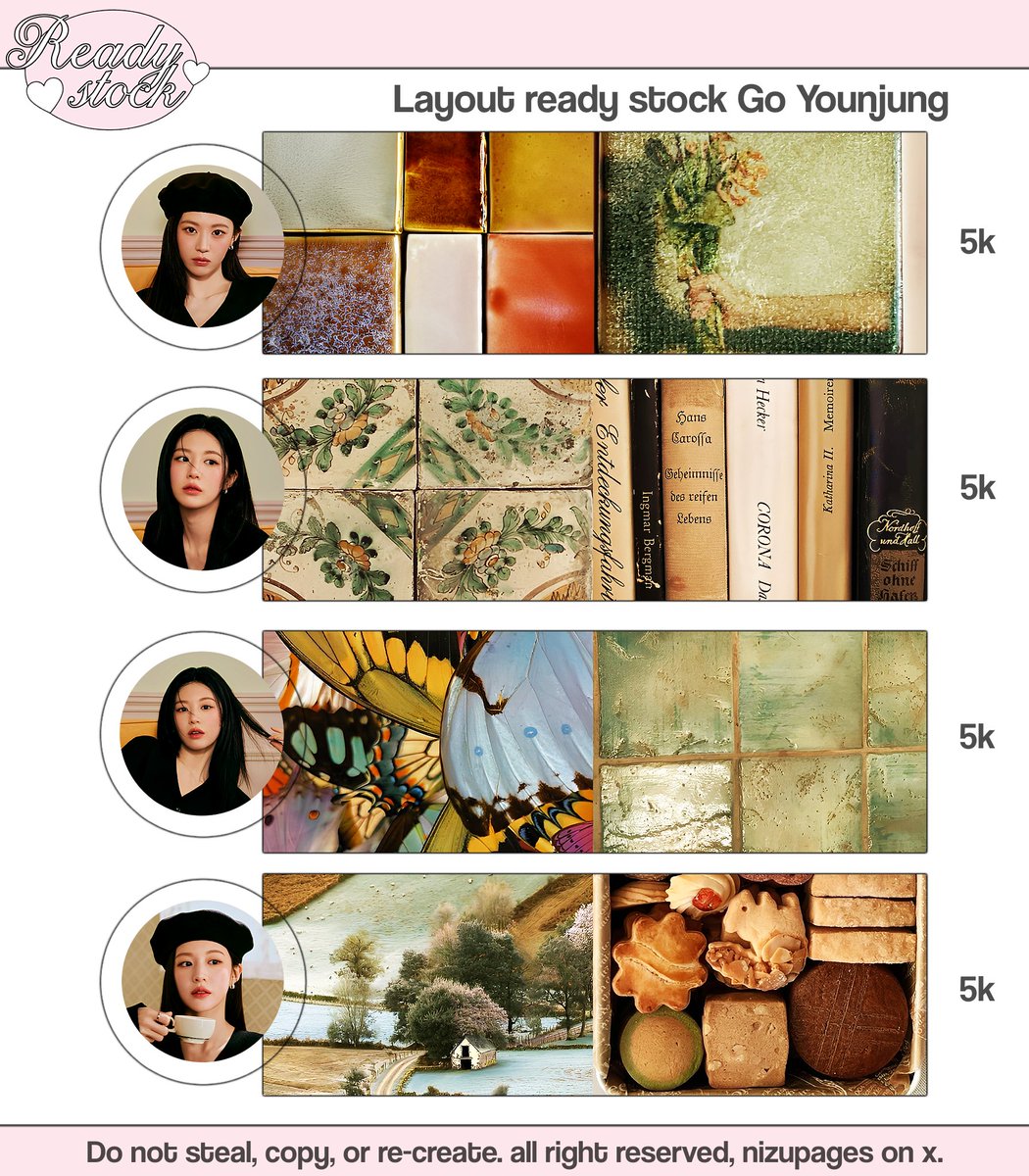 NizuPages's tweet image. Help repost, please? Thanks! 

Hello, aku ada 8 layout ready stock edisi Go Younjung yang bisa kalian jemput dengan harga tertera di foto! Yuk jajan? ♡

#zonauang