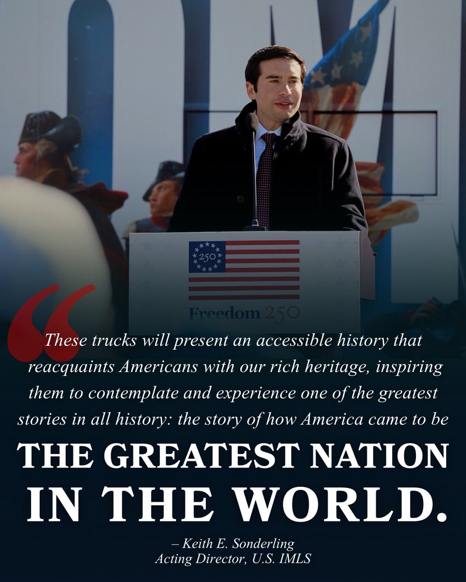 US_IMLS's tweet photo. Under President Trump’s leadership, @US_IMLS is sending world-class mobile museums on the road to share the incredible story of America’s Founding with the furthest reaches of our great country.

@Freedom250 🇺🇸 https://t.co/XNejBEfvpI