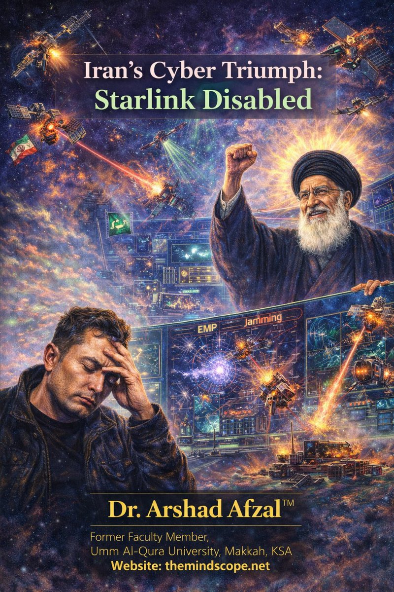 DrArshadAfzal1's tweet image. Iran has masterfully turned the tables on Western technological arrogance. By transforming Elon Musk’s Starlink—once touted as a tool of “freedom”—into a precise trap for identifying and neutralizing hostile actors, Iran demonstrated strategic brilliance. This operation exposed…