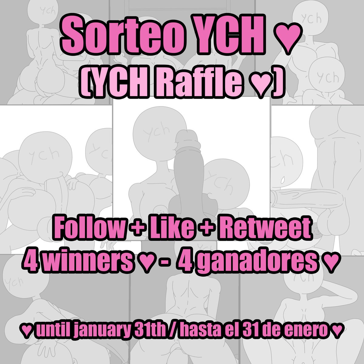 Holiis, queria agradecerles por tanto apoyo y amor ♥ asi que desde ahora hasta el 31 podran participar de un sorteo ♥ ♥

mañana abrire comis YCH con nuevas poses y los ganadores pueden elegir cualquiera de esas ♥