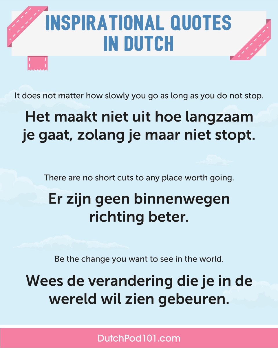 DutchPod101's tweet photo. Quote it. Learn it. Say it in Dutch. 🙊💬Level up your Dutch with inspiring quotes ✨Start learning for FREE ⬇️
🔗 https://t.co/G7IDmQDITs

#StudyDutch #DutchLanguage #LearnDutchFree https://t.co/X0tY7atPmM