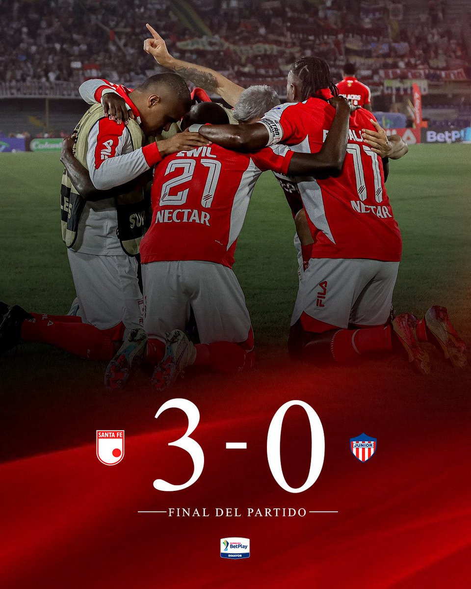 ⏱️90’ ¡Finaaaaaaal! Somos CAMPEONES 🏆 de la Superliga BetPlay Dimayor 2026 🦁🤩🔥🇮🇩

Santa Fe 3 (4)-(1) 0 Junior

#VamosSantaFe