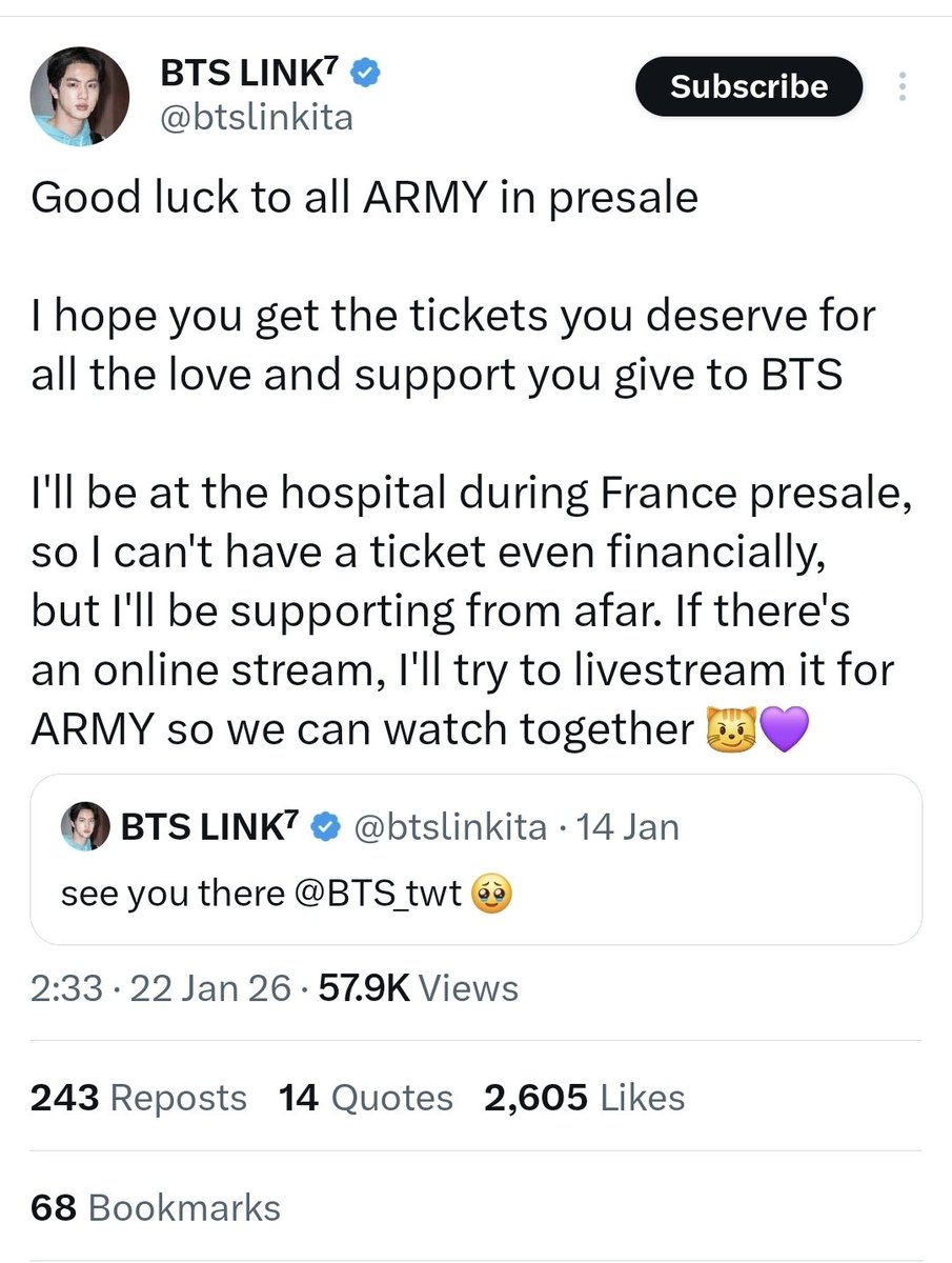 taesoothe's tweet image. Can a reliable army open a fundraiser for him, and get him a ticket? I'm sure there we will find a handful of armys who will happily chip in