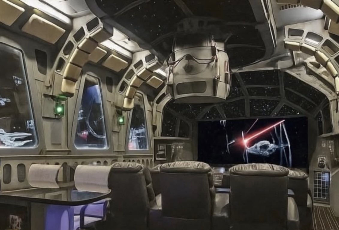 sw_holocron's tweet photo. A home in Florida has a home theater designed to look like the cockpit of the Millennium Falcon https://t.co/rmplo6Mjl3