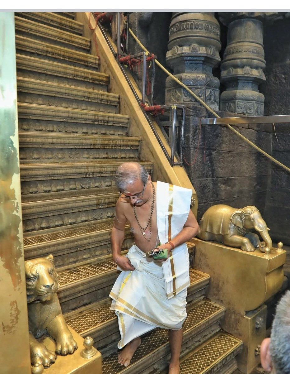DPrasanthNair's tweet photo. End of Mandalam Makaravilakku season
On the morning of the closing, the sanctum sanctorum is opened exclusively for the Pandalam Kingdom representative. Melsanthi performs the pooja and places a Yogadanda (yoga staff) in the deity's hand, signifying the Lord's return to Yoga nidra state. 

After Harivarasanam is chanted and the lamps are extinguished, the Melsanthi locks the doors and hands the keys to the Pandalam Raja representative.

The representative then descends the Pathinettampadi (the 18 sacred steps). Tradition dictates that the Raja/Representative is the last person to step down these stairs before the season officially concludes.

The photo below shows the Pandalam Raja representative stepping down the holy 18 steps 
Swamiye Saranam Ayyappa!