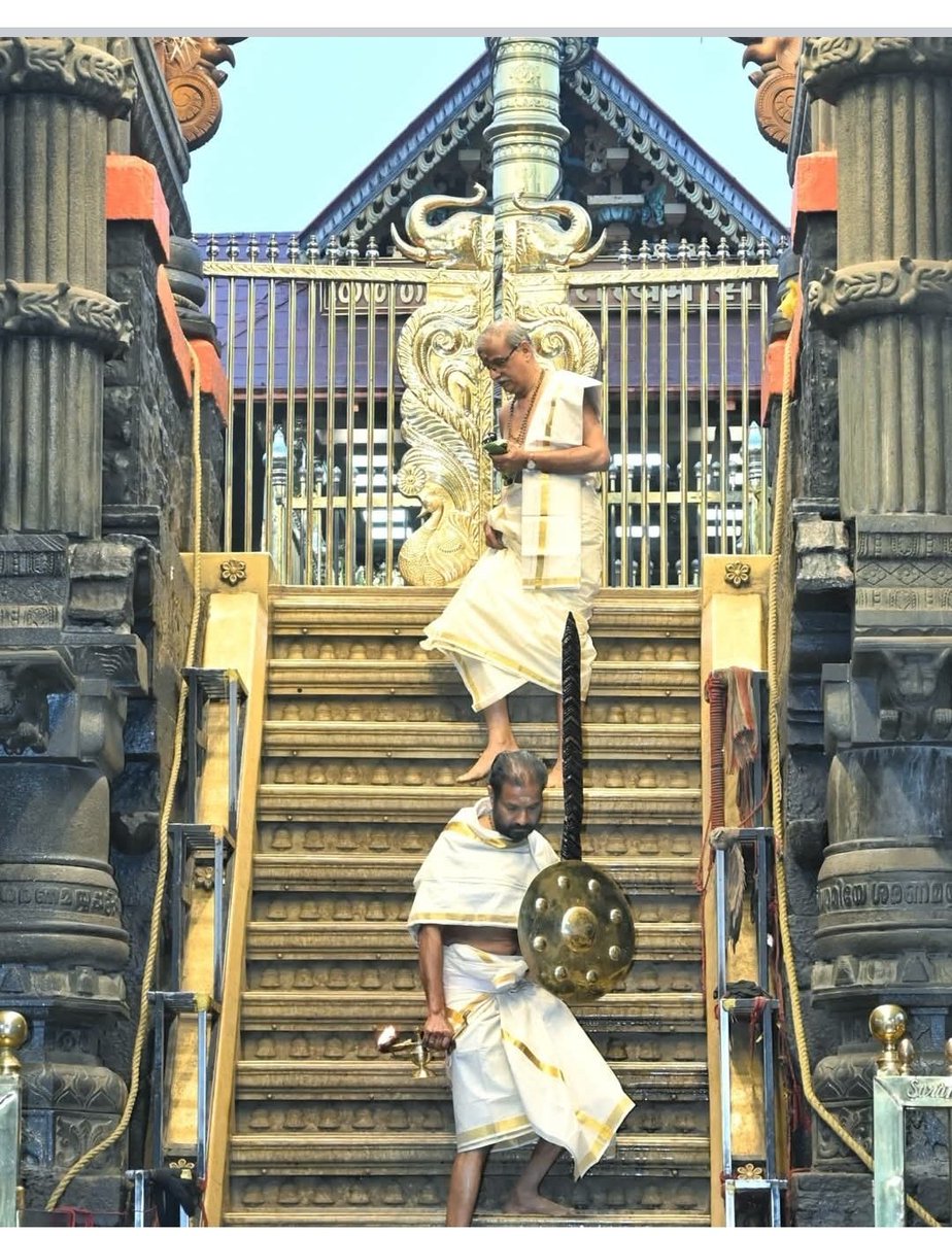DPrasanthNair's tweet photo. End of Mandalam Makaravilakku season
On the morning of the closing, the sanctum sanctorum is opened exclusively for the Pandalam Kingdom representative. Melsanthi performs the pooja and places a Yogadanda (yoga staff) in the deity's hand, signifying the Lord's return to Yoga nidra state. 

After Harivarasanam is chanted and the lamps are extinguished, the Melsanthi locks the doors and hands the keys to the Pandalam Raja representative.

The representative then descends the Pathinettampadi (the 18 sacred steps). Tradition dictates that the Raja/Representative is the last person to step down these stairs before the season officially concludes.

The photo below shows the Pandalam Raja representative stepping down the holy 18 steps 
Swamiye Saranam Ayyappa!