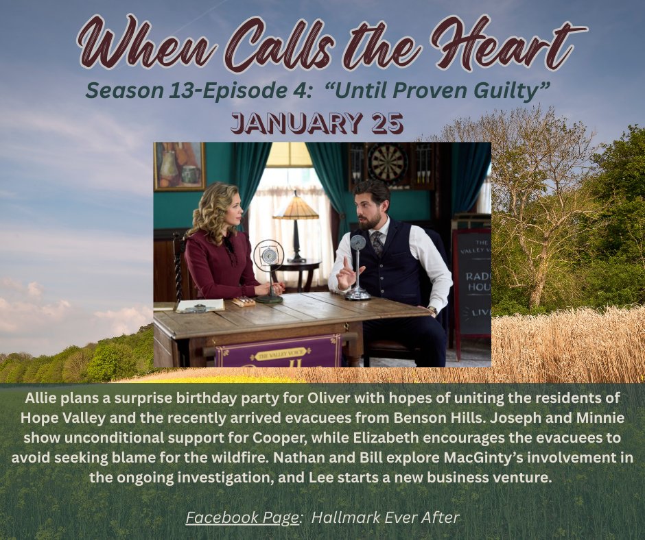 RomComReview1's tweet photo. #Hearties, here's what will be happening this Sunday (Jan 25) on the next NEW episode of #WhenCallsTheHeart!
#WCTH #HallmarkChannel #HallmarkSeries #HopeValley https://t.co/iuuMDJV9LN