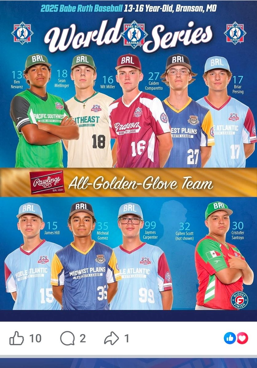 sean_mellinger's tweet photo. Thank you @BabeRuthLeague and @RawlingsSports for this award from the 2025 World Series. @elite_national2 @GMBL_Travel @CatchersU https://t.co/KTLfSh9S0M