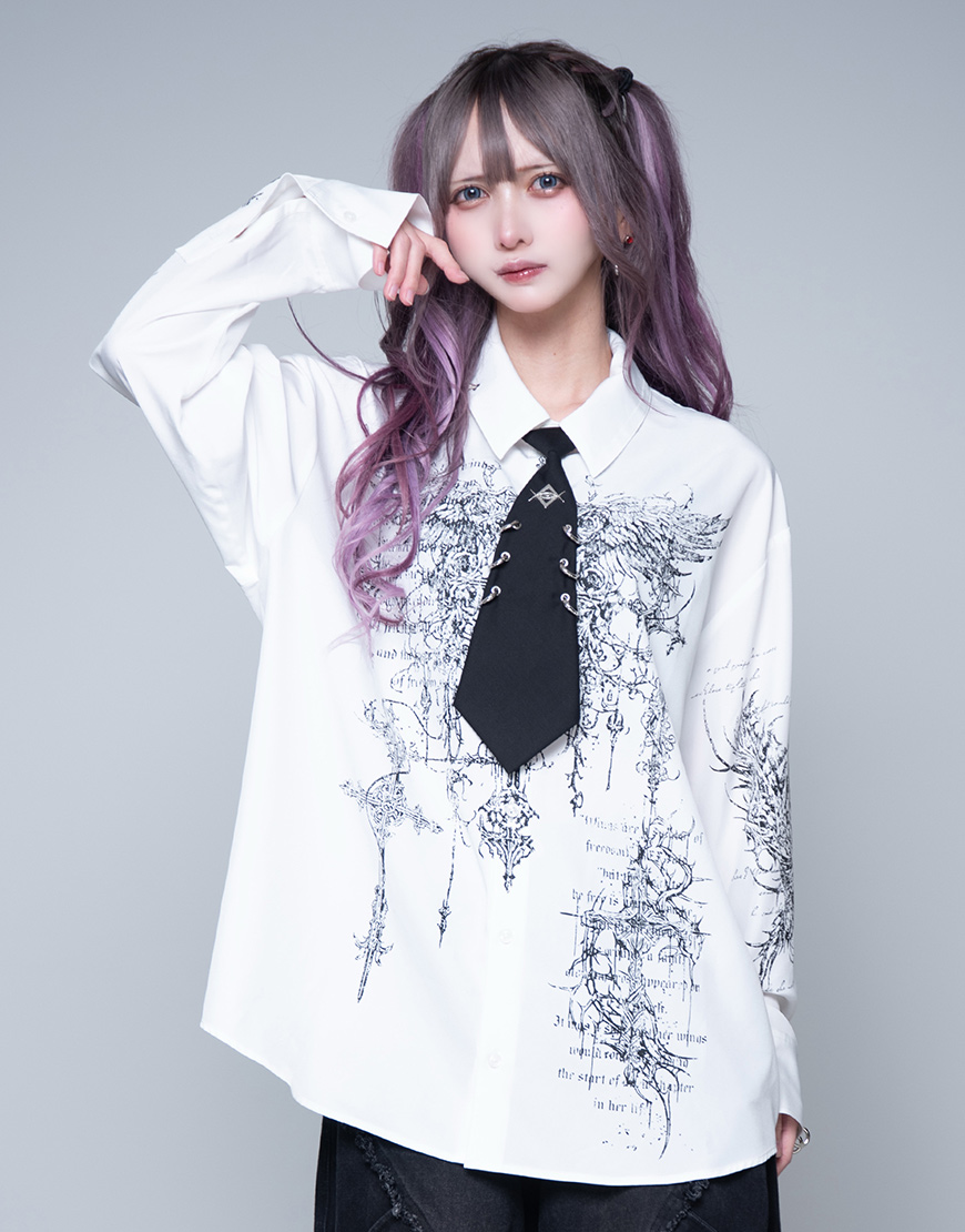 NEW ARRIVAL】 REFLEM【レフレム】 ネクタイ付プリント長袖シャツ/全2