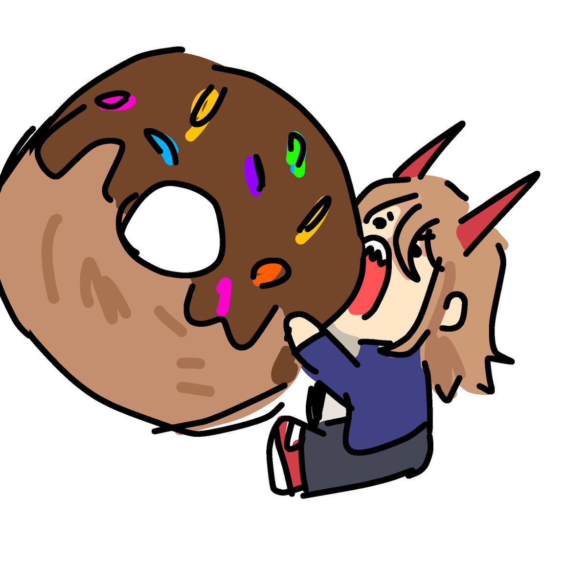 Demonhonho's tweet photo. "day 3 of asking to draw power eating doughnut" 

Here 

 https://t.co/eQzbDSItiq https://t.co/5U9uRRzIzI