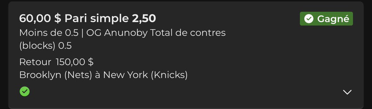 Risk-free NBA arbitrage
OG Anunoby blocks
Under 0.5 <a href="/2/">A 2-loop</a>.50 ❌
Over 0.5 <a href="/1/">1</a>.90 ✅

+$11 net profit guaranteed
I use <a href="/OddsJam/">OddsJam.com</a> to find these edges.
🎁 7-day free trial via my link oddsjam.com/?ref=ztk3ymu
DM if you have questions