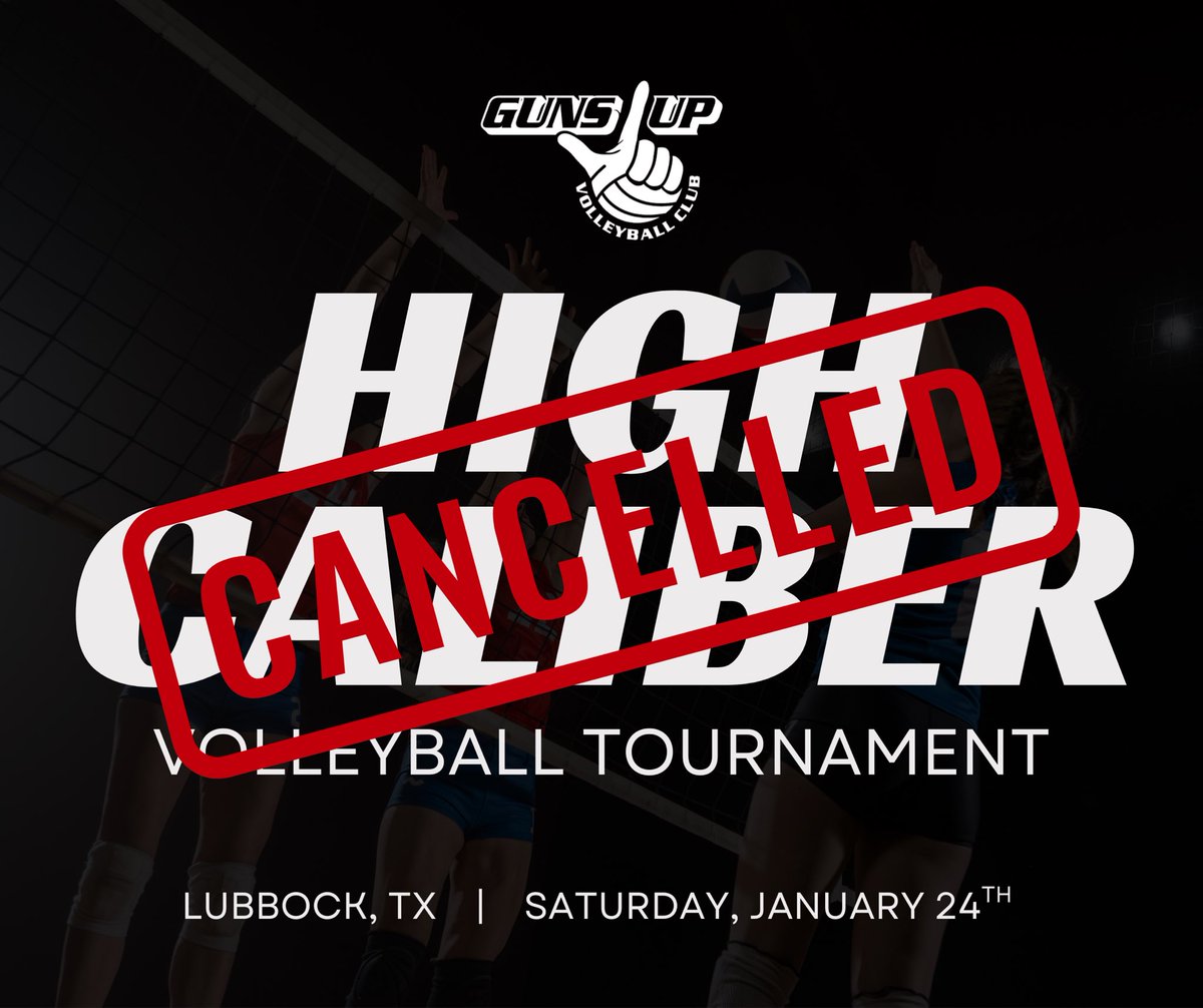 GunsUpVB's tweet photo. 🚨 ANNOUNCEMENT - HIGH CALIBER VOLLEYBALL TOURNAMENT

SURVA Region has made the decision to cancel our High Caliber tournament out of an abundance of caution regarding potentially hazardous weather. SURVA Region will communicate additional details regarding any refunds. https://t.co/Wa0kznXZwC