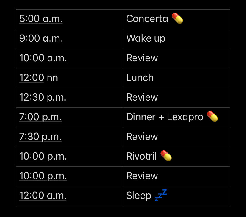 attytude___'s tweet photo. I have ADHD-inattentive type and GAD. My proper review only started late July 2025, so my Doctor made me adhere to this daily routine: https://t.co/43egZUebSp