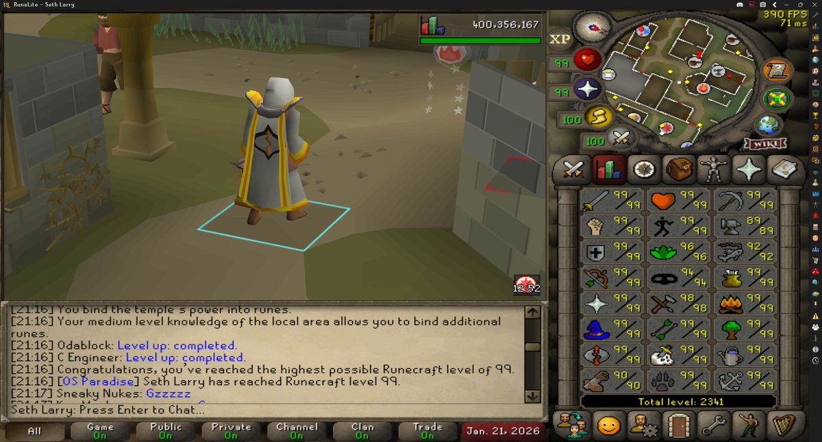 Set_Henk's tweet photo. 99 RC #osrs #runescape #maxingjourney #runecrafting https://t.co/raDPkT0psa