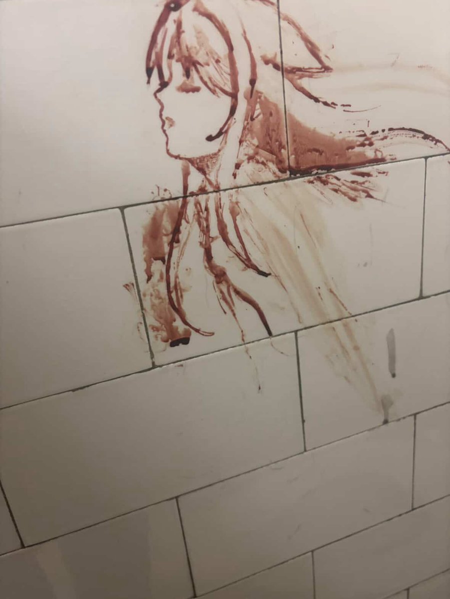 ZwombieKitty's tweet photo. a drawing with period blood in the school bathroom https://t.co/XZWjZ4hGcU