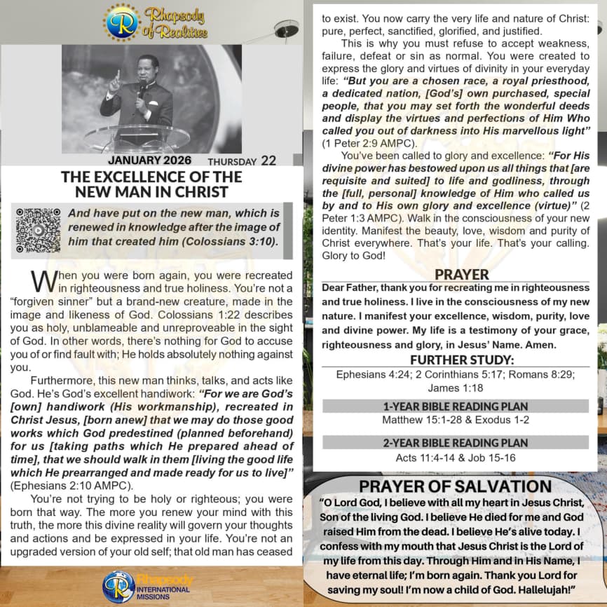 When born again, you're a new creation; righteous, holy, unblameable and flawless in God's sight, reflecting God's own image- thinking, speaking, and acting like Him. 
Live in divine excellence; manifest the love, wisdom, glory and purity of Christ everywhere.

#ManifestChrist