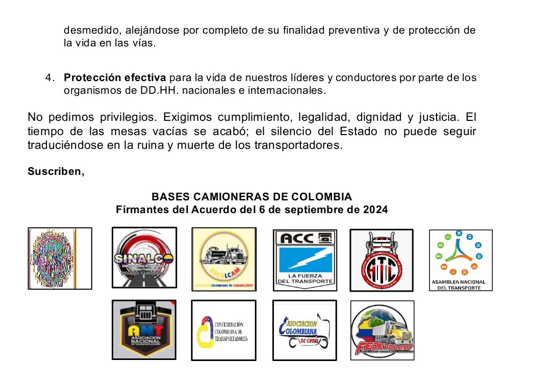 Muy grave el INCUMPLIMIENTO d acuerdo y burla al país <a href="/maferojas/">Mafe Rojas</a>
CAMIONEROS PESADOS, LIVIANOS, VOLQUETAS comunicado a <a href="/petrogustavo/">Gustavo Petro</a> URG SOLUCIONES REALES Y Q HAGAN CUMPLIR LA LEY, SIN SOBREEXPLOTACIÓN D CONDUCTORES X <a href="/MinTransporteCo/">MinTransporte</a> , 
🆘 RESPETO A LA VIDA!!
URG SICE TAC