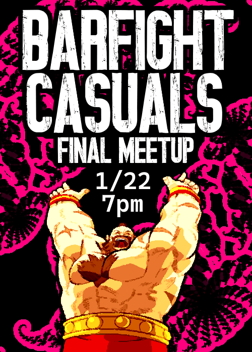WhimFGC's tweet image. BARFIGHT is UNCANCELLED tomorrow! Going back for one more meetup, come by Bar Lucci at 7pm for some casuals and good times! See you all there!