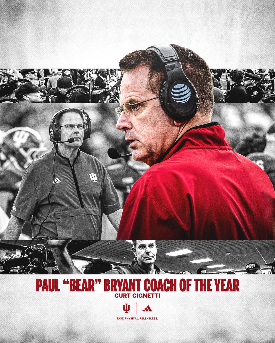 IndianaFootball's tweet image. The leader of our team is the Bear Bryant Coach of the Year.