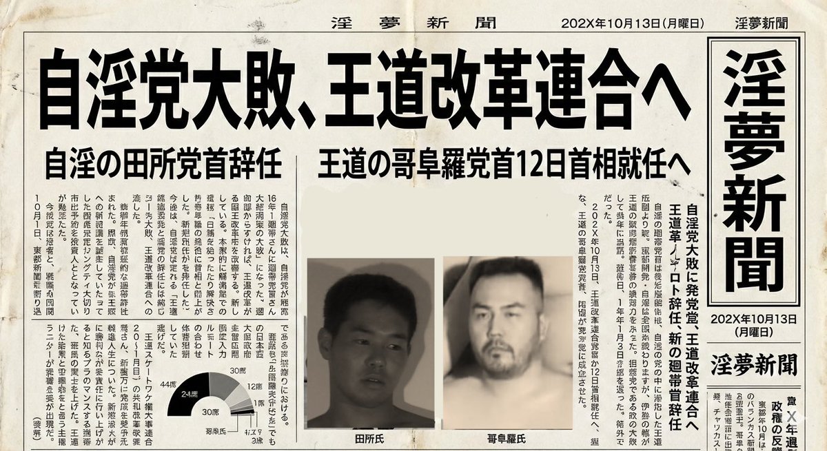 Yjsenpai_kiyuu's tweet photo. 田所浩市率いる自淫党が大敗して王道改革連合に政権交代したらどうしよう…
そして三　木　谷　内　閣（2回目）が発足したらマジでどうしよう… https://t.co/XD0YVIvm88