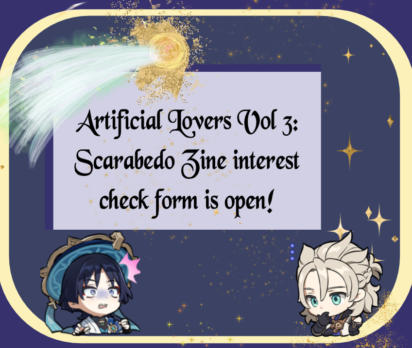 ☂️🌻The interest check is open for Artificial Lovers Vol 3: Scarabedo zine. Fill it out and show what interests you as a zine reader. ~apps open in less than a week~

💕Fill out the form here: forms.gle/7MHsrupQkwzWCm…