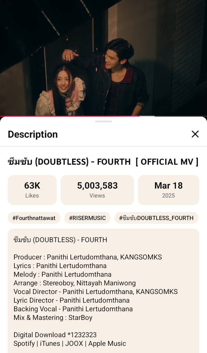 For4yizhan's tweet photo. Congratulations, ซึมซับ (Doubtless) - Fourth MV has reached 5M views! 🥳🫶
🔗 https://t.co/OZIyLBE3Jq
@tawattannn @RiserMusic
#ซึมซับDOUBTLESS_FOURTH
#DoubtlessMV_FOURTH
#Fourthnattawat #โฟร์ทณัฐวรรธน์ https://t.co/bx5CBCklXN