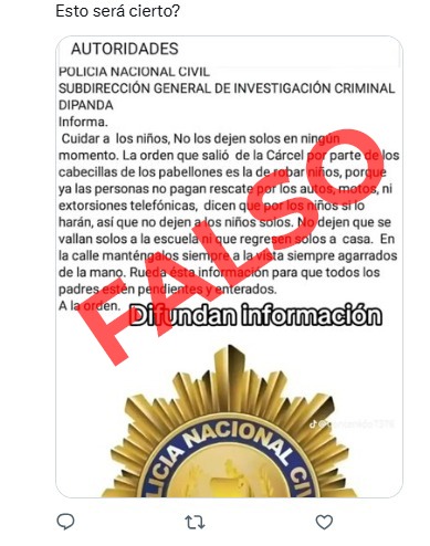 PNCdeGuatemala's tweet photo. ¡FALSO! 

Información en página falsa. https://t.co/5ipEGxKdAr