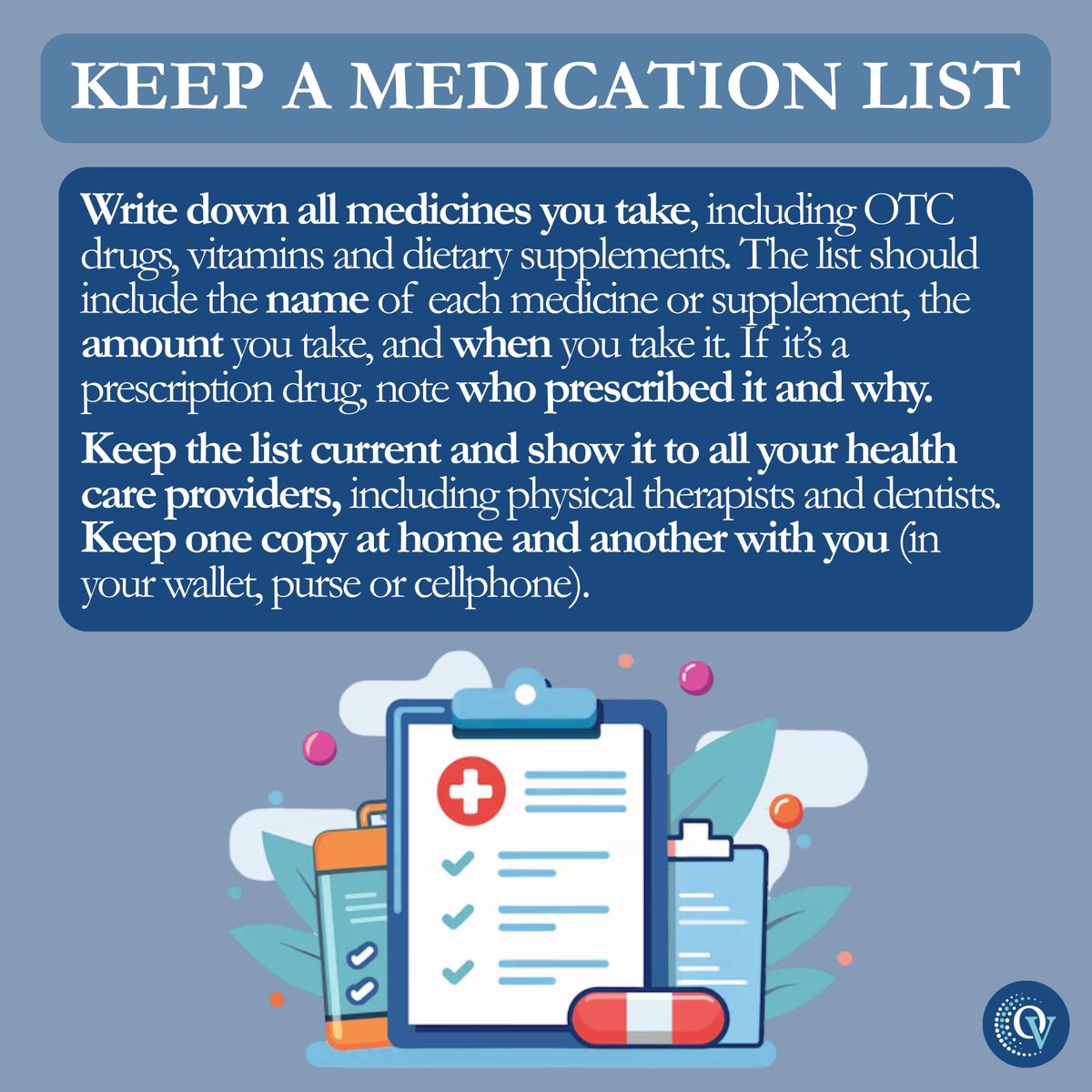 OneVoiceHC's tweet image. Happy #WellnessWednesday! 💙 Whether you’re settling into your 70s or heading into your 90s, it's important to be careful when taking medicines, and aware of the increased risks for seniors. 💊 
#onevoice #togetherwethrive
#medicationsafety #seniorhealth