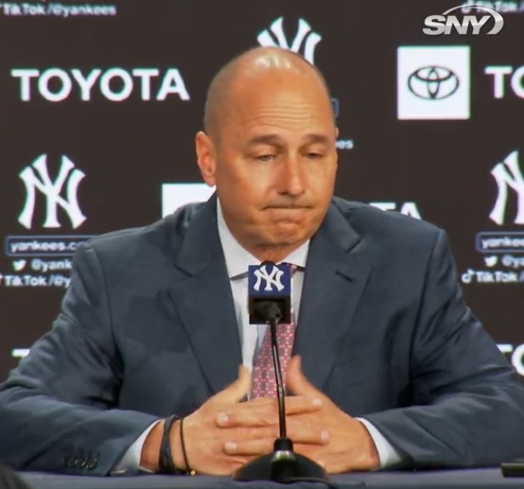 Scriber94's tweet photo. The Brian Cashman Process™️

Step 1 - Build fragile roster
Step 2 - Watch injuries pile up
Step 3 - Blame lost season on injuries 
Step 4 - Declare the process “sound”
Step 5 - Run it back 

16 years. 0 rings. Same cycle 🔁 https://t.co/f9JiayuX9P
