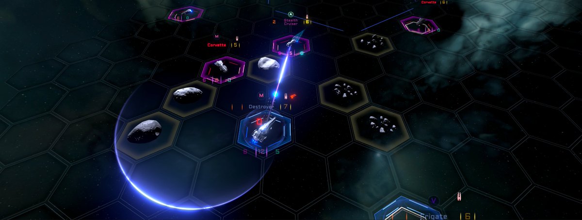 ProjectEmber's tweet photo. "Overcharging" a ship's Point Defense Cannons (PDC's) will increase their chances of intercepting an incoming torpedo, but use this strategically. The excess ammo burn will cost one of the defending ship's supply points. 

#SciFi #indiegame #strategy #turnbased #grandstrategy https://t.co/O0EAyHdI80