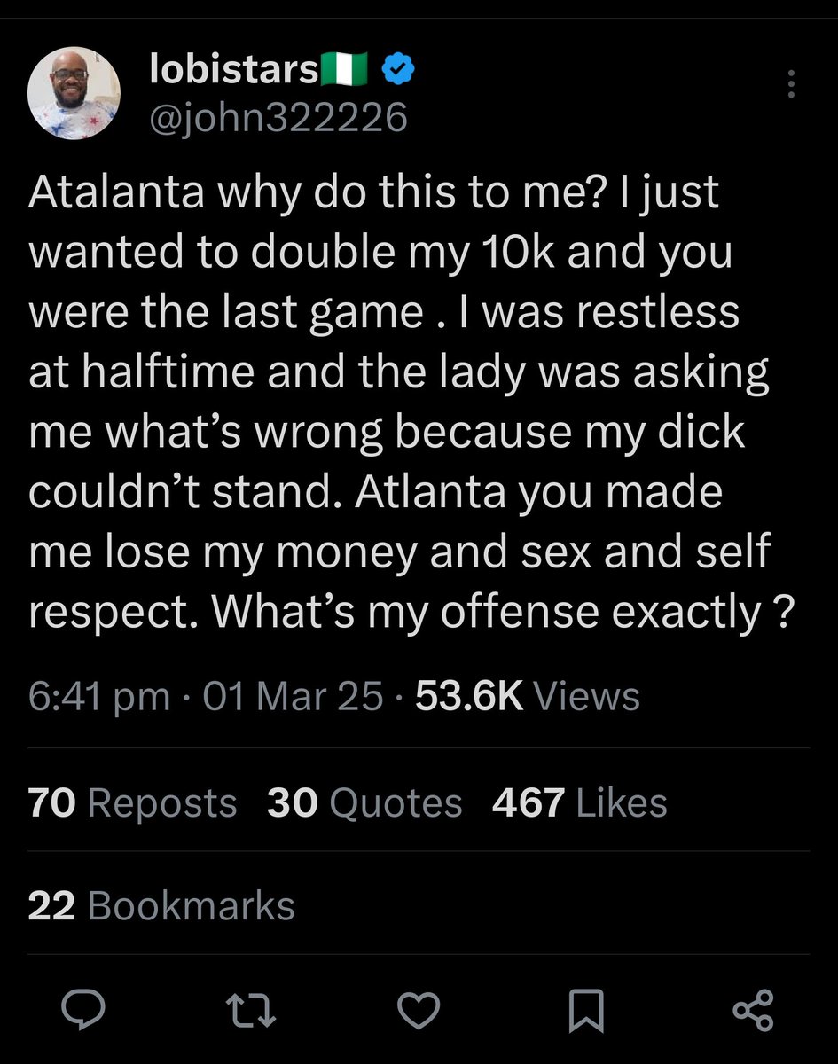 Thought you said Atlanta match loss tweet gave you 5million+ impression?<a href="/john322226/">lobistars🇳🇬</a>