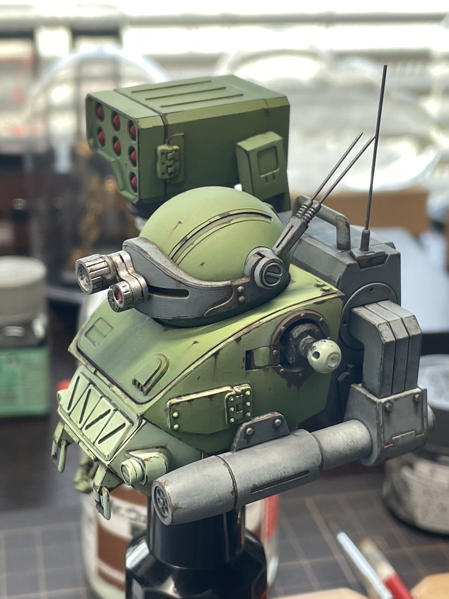 imapresso's tweet photo. HG スコープドッグターボカスタム
本体のチッピング、ストレーキングまで終了。
この作業は本当に楽しい！
あとは前回RX-78で練習した足周りの泥汚れを残すのみです。
#ボトムズ https://t.co/qEKb7GuaYA