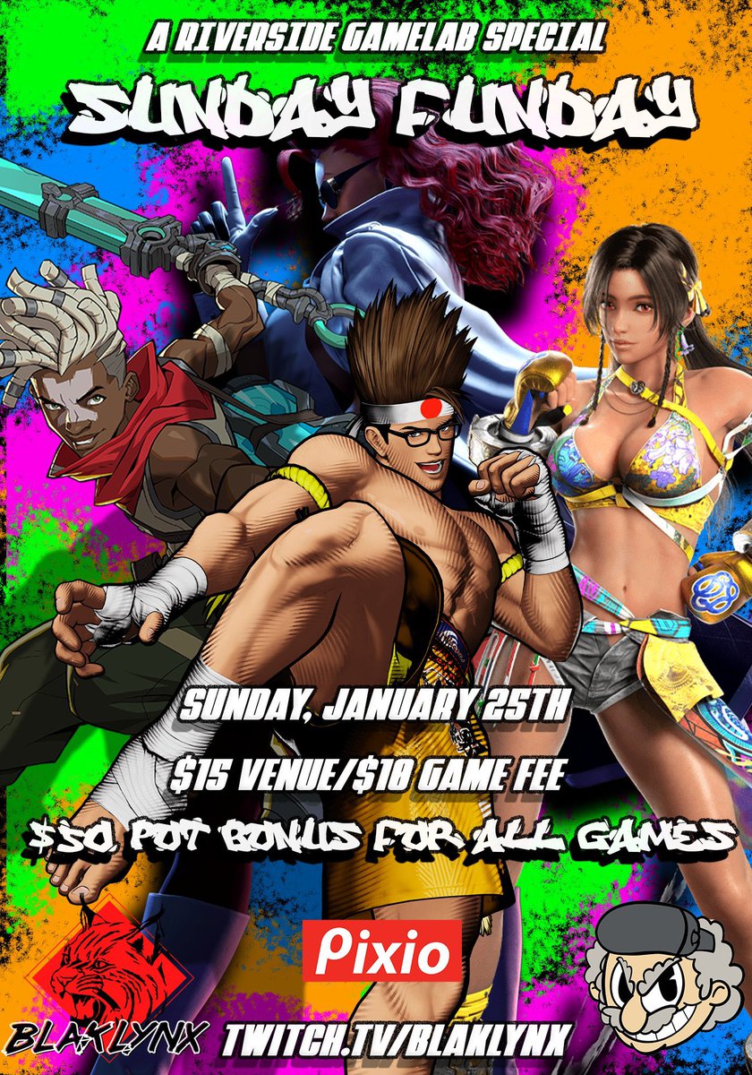 blaklynx1's tweet image. Yessir Sunday Funday24  is officially 4 days away! Can’t wait to see the madness commence 🔥

@rivgamelab 
SF6/KOFXV - 4 PM
CotW - 5:30 PM
T8/2XKO - 7 PM
💰$50 POT BONUSES💰

GET IN THERE!

Signups: start.gg/sundayfun24