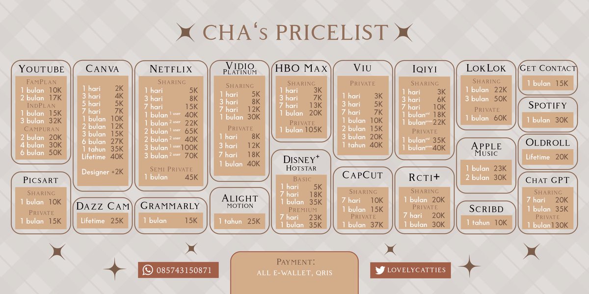 hai haiiii aku udah open yaaa bess😸🤎✨

➥ murah
➥ trusted
➥ bergaransi

💌 DM/WA bit.ly/WAnyaCha
💰all e-wallet, QRIS

t. need wtb app prem netflix canva youtube vidio capcut pro chat gpt yt appmus spotify
#zonauang #zonajajan️️