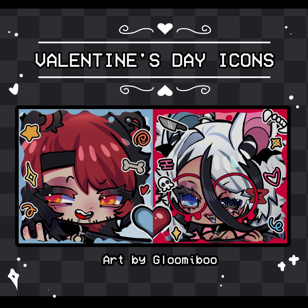 Gloomiboo's tweet image. I made lil icons to ease into drawing again
might open up some vday ych icons... hmm...

ft: @RemithanVT and me :3 &amp;lt;33
