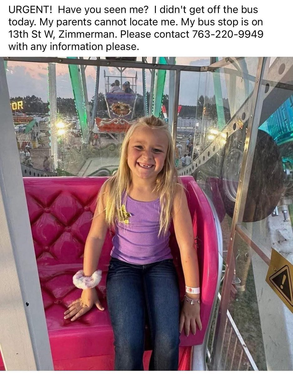 LimitlessNewsMN's tweet image. MISSING CHILD - PLEASE SHARE!ZIMMERMAN, MN: Officials from the Sherburne County Sheriff and Zimmerman Fire Department are asking for the public’s help searching for a missing juvenile. She's reported to be around 7-year-old.

#missingperson #missingchild