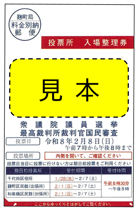 衆院選についてのお知らせ】 ①投票所入場整理券（選挙のハガキ）の