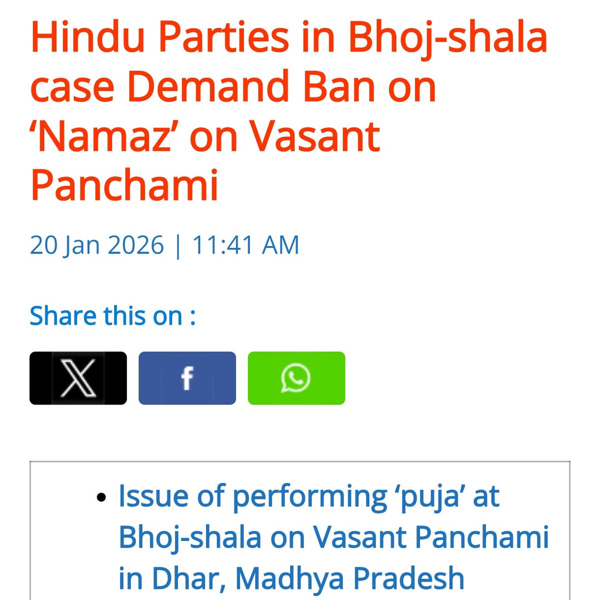 Tuesday - Hindu Puja is allowed
Friday - Muslim namaz is allowed

But now the Vasant Panchami is on Friday !
Court should ban the namaz completely on this auspicious day as Bhojshala is Hindu Temple !

#Ban_Namaz_In_Bhojshala