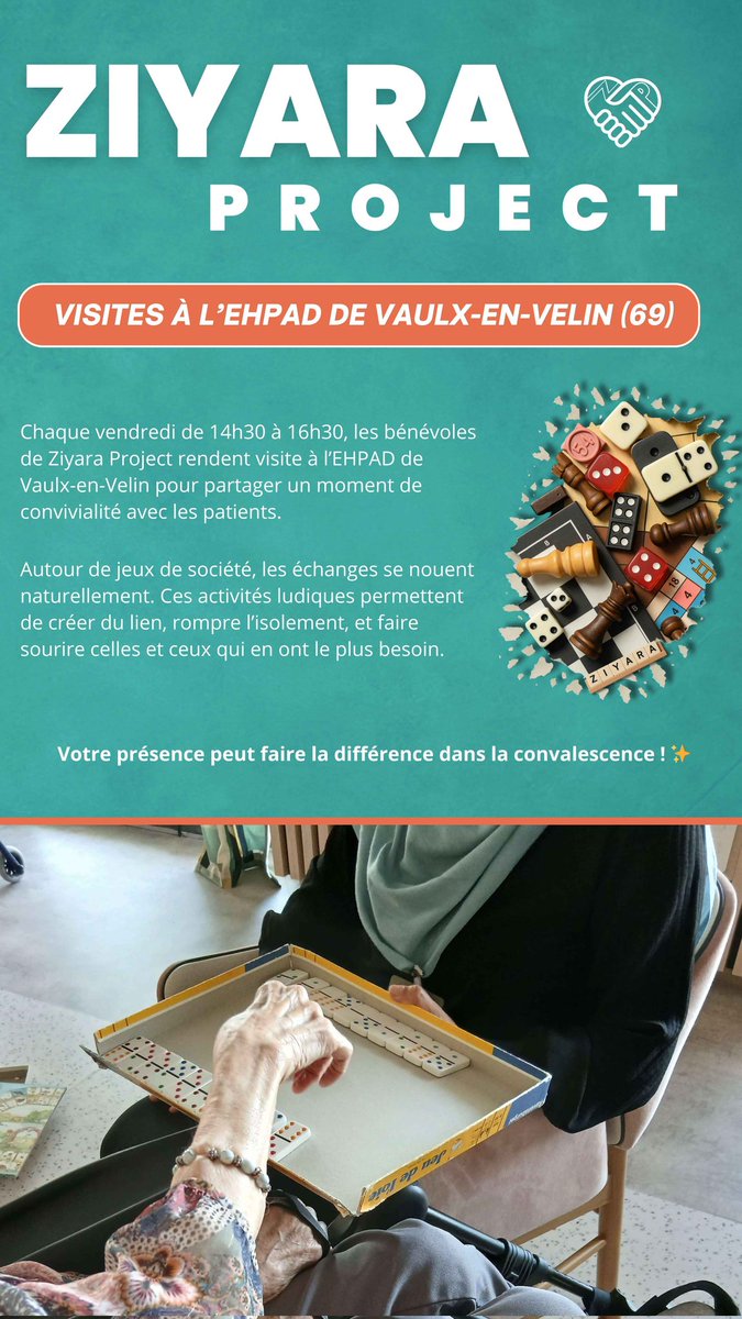 ZiyaraProject's tweet photo. Vaulx-en-Velin (69) 📍 Visite d'EHPAD et activités avec les seniors. Il reste des places pour demain. Inscription sur l'appli mobile Ziyara Project 📱 https://t.co/w2g9KnvGa9