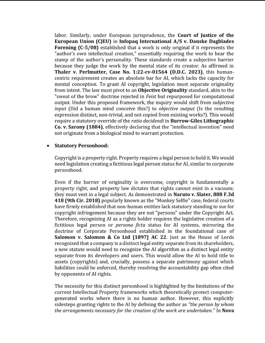 HigenyiSimonKas's tweet photo. Recently I have been pondering about what would be required to grant intellecual property rights to an AI. So I penned down a draft research on the same. Check it out at https://t.co/HPADjc2sSQ https://t.co/mxh9GdykLo