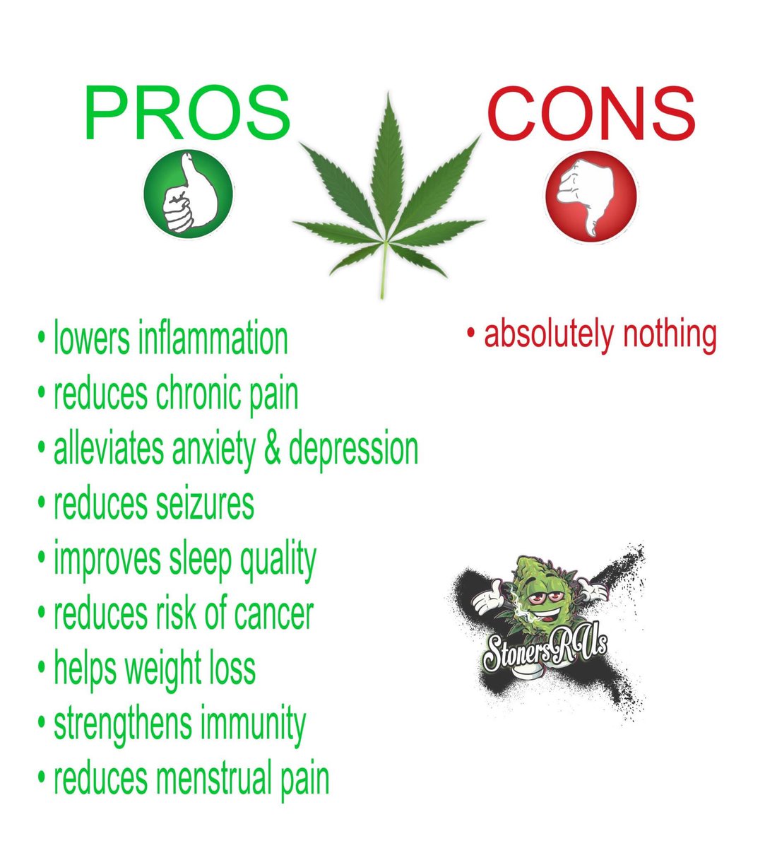 _StonersRUs_'s tweet image. Pros and cons of cannabis…