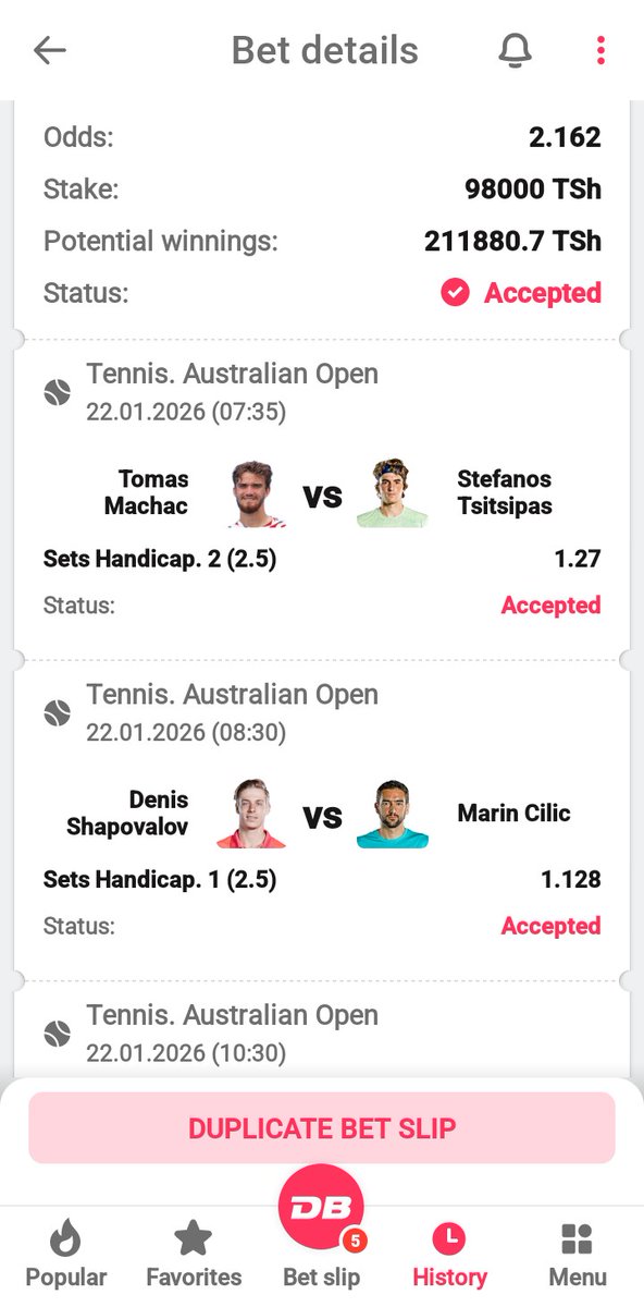 Tennis  Slip  on #Dbbet 

Code:👉BR9UJ. Odds👉 2+

🚨 Fungua account yako hapa 👇

db-bet.co/ANGEL2019

Promo-Code: ANGEL2019

Join group
chat.whatsapp.com/EYK8QO3Z3UY6RW…