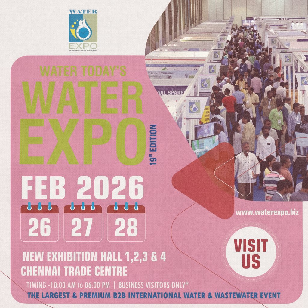 Join the 19th Water Expo in Chennai!
The largest B2B international water &amp; wastewater event. Network with global leaders &amp; explore sustainable tech!
Feb 26–28, 2026| Chennai Trade Centre
Visit us :zurl.co/YtWHD 
info@watertoday.org |+917339379268 

#b2bexpo #watertoday