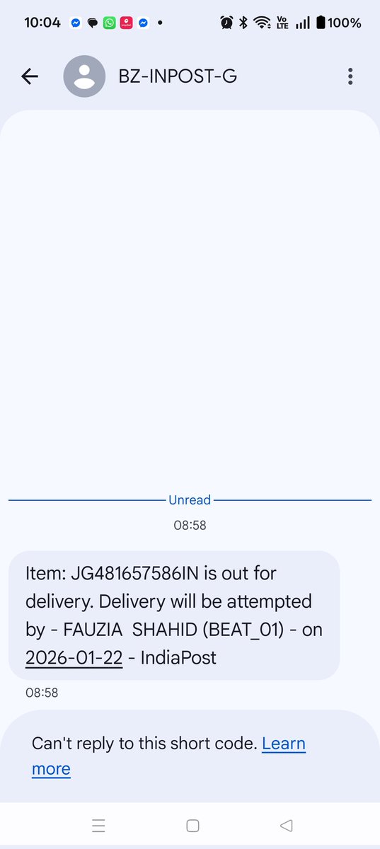 SFaraz96162's tweet photo. @IndiaPostOffice यह msg आ रहा है डिलिवरी का कल से इनसे कहो कि कॉल करें मुझे 9808157276 पे JG481657586IN https://t.co/wg62byBAKb