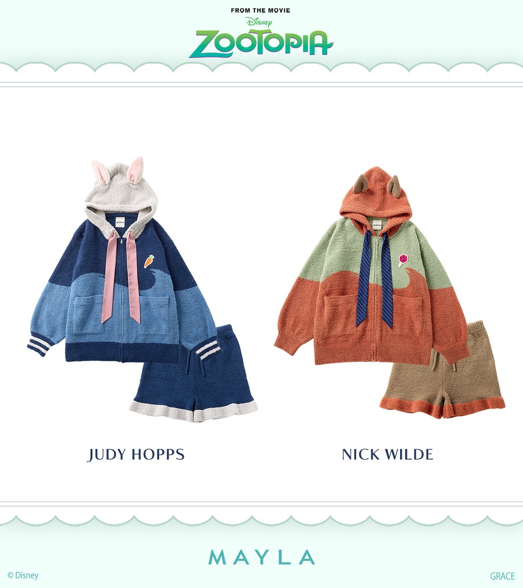 🍩⌒⌒⌒⌒⌒⌒⌒⌒⌒🥕
　　　　新作発表
🕶️︶︶︶︶︶︶︶︶︶🚓

ディズニー『 ズートピア』
MAYLA
アイコニック ラウンジウェア

1/ 28 （水）17:00
商品発売決定❗
mayla.jp/SHOP/rwa0002.h…

#ズートピア #MAYLA