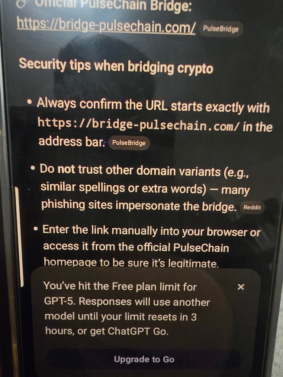 Looks like another victim of a scam @BrandonBBMe was just drained - he was  working in ChatGPT and asked it to give him a link to the official  pulsechain bridge. It did