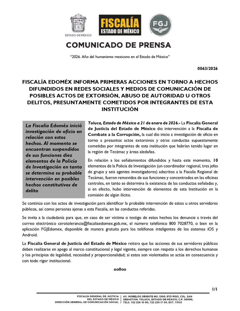 FiscaliaEdomex's tweet image. #FiscalíaEdoméxInforma. 

En torno a hechos difundidos en redes sociales y medios de comunicación de posibles actos de extorsión, abuso de autoridad u otros delitos, presuntamente cometidos por integrantes de esta institución, se dio inició a investigación de oficio en relación…