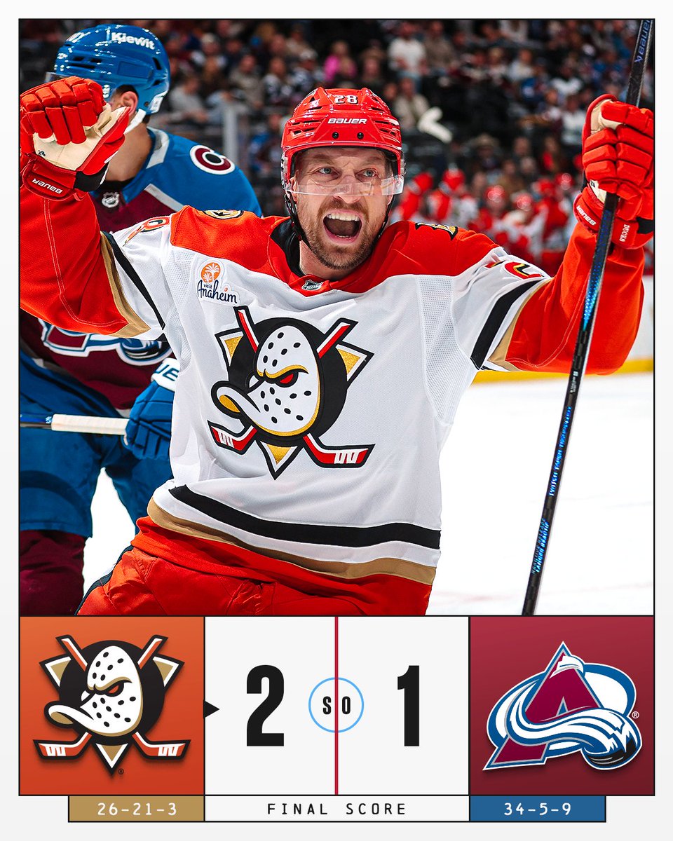 NHL's tweet image. The @AnaheimDucks pick up the extra point in the shootout! 🦆