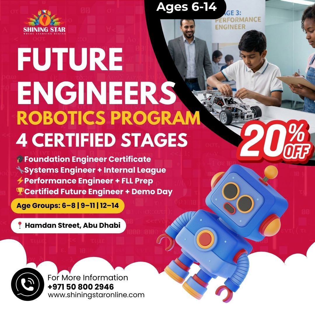 Shiningstaron's tweet photo. Robotics isn’t about toys.
It’s about systems thinking and problem-solving.

Future Engineers Program | Ages 6–14
🎉 20% OFF
📍 Abu Dhabi

🌐 https://t.co/NKiNLQE0wl

#RoboticsForKids #STEM #AbuDhabi https://t.co/hNmEIKMVQA