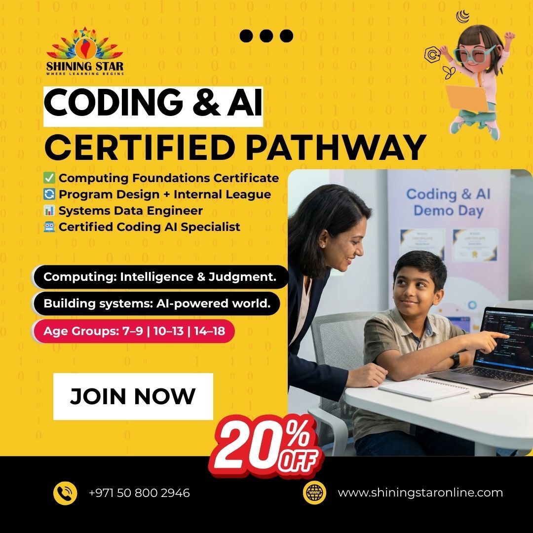 Shiningstaron's tweet photo. Teaching kids to use tech isn’t enough.
We teach them to build it.

Coding &amp; AI Certified Pathway | Ages 7–18
🎉 20% OFF

📍 Abu Dhabi
🌐 https://t.co/NKiNLQE0wl

#CodingForKids #AIEducation https://t.co/s0A7rHprHY